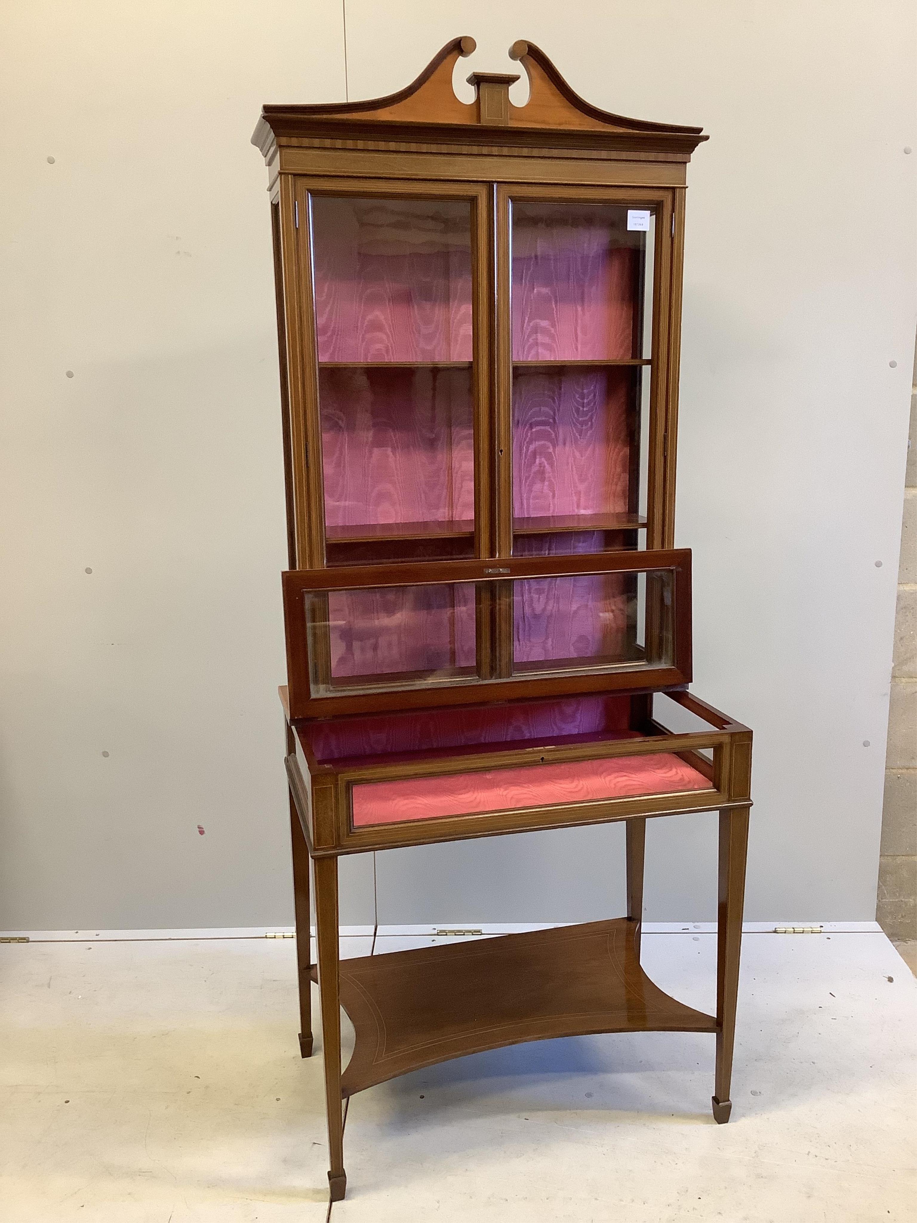 An Edwardian satinwood banded mahogany display cabinet, width 75cm, height 188cm. Condition - good